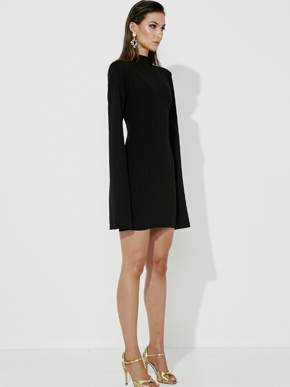 MOSSMAN Sense Of Mystery Cape Sleeve Dress Mini Long Sleeve Black Size US 2